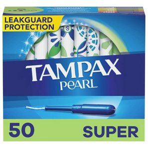 Tampax Pearl Tampons Super Absorbency, With Leakguard Braid, Unscented, 50 Count