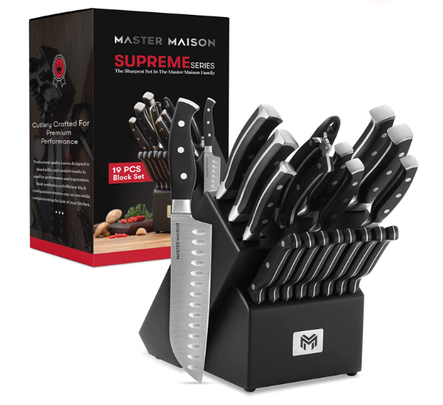 19-Piece Kitchen Knife Set With Wooden Knife Block - German Stainless Steel Knife Set